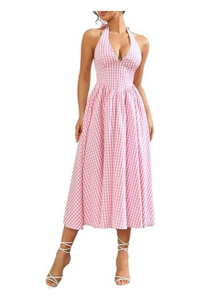 Pink Gingham Midi Dress