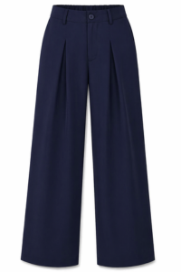 Blue Waisted Wide Leg Dress Pants
