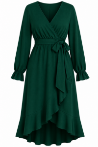 Long Sleeve Wrap Midi Dress