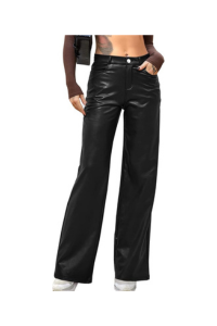 Black Faux Leather Straight-Leg Pants