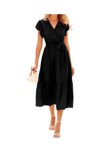 Black Wrap Midi Dress