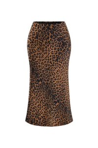 Leopard Print Satin Midi Skirt