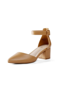 Tan Leather Block Heel Ankle Shoes