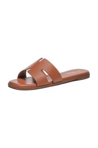 Flat leather slide sandals