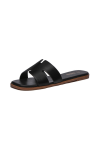 Black leather slide sandals