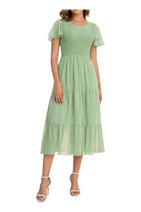Smocked bodice tiered midi dress