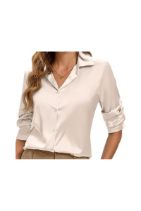 Long Sleeve Silk-Look Button-Up Shirt